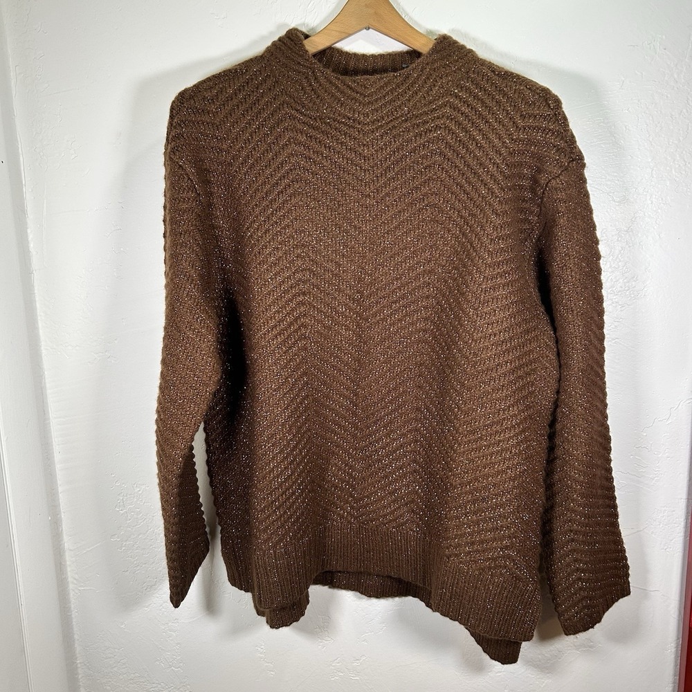 Talbots Sweater NWT XL Crew Neck Wool Acrylic Chunky Knit Brown‎ Sparkle